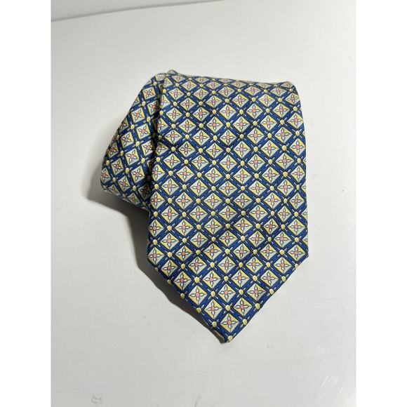 Hermes EUC Blue Flower Print 100% Silk Tie 58" x 3.5" - Picture 1 of 6